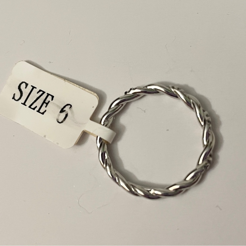 925 Sterling Silver Twisted Rope Band Ring with Accents Size 6